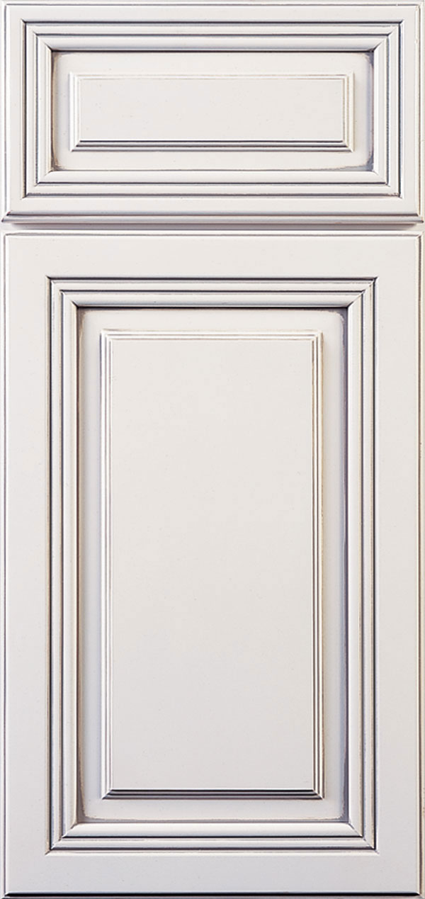 destin door style in maple wood with pearl finish and pewter glaze